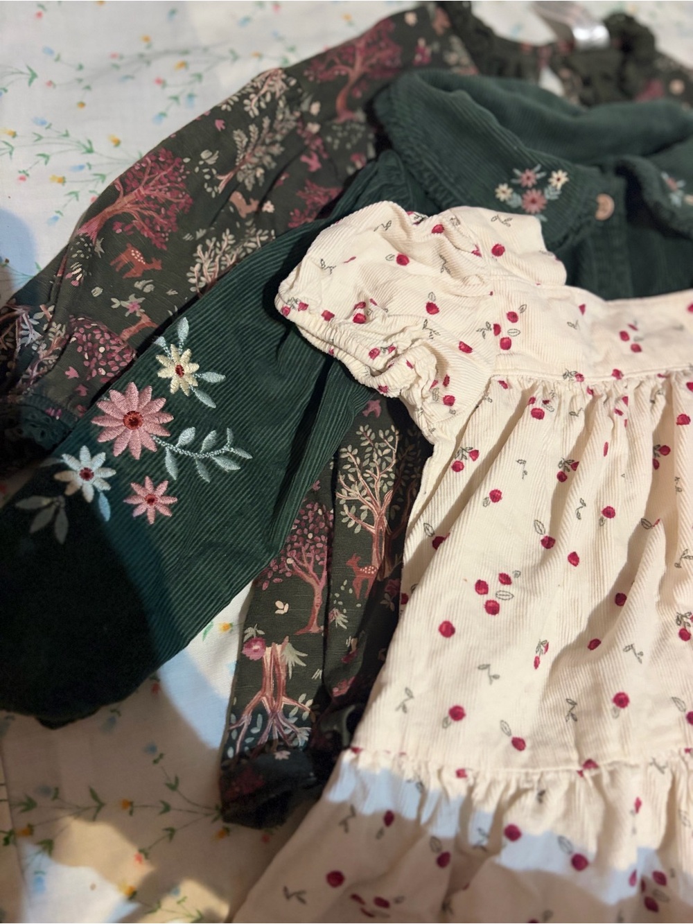 Whimsical Storybook Woodland Cottagecore Toddler Corduroy Embroidered Cherry